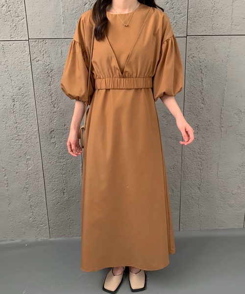 ECLIN（エクラン）の「ショートブラウスコンビマキシ丈キャミソールワンピース（ワンピース・レディース・ネイビー/ブラウン/グリーン/カーキ・FREE）」の7枚目の写真