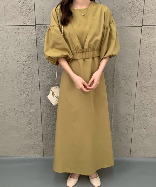 ECLIN（エクラン）の「ショートブラウスコンビマキシ丈キャミソールワンピース（ワンピース・レディース・ネイビー/ブラウン/グリーン/カーキ・FREE）」の9枚目の写真