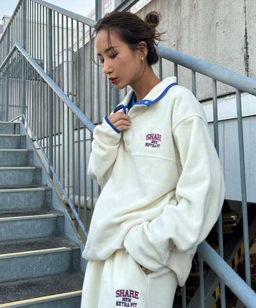 RODEO CROWNS WIDE BOWL（ロデオクラウンズワイドボウル）の「SHARE フリースハーフボタンプルオーバー（その他トップス・レディース・ブラック/アイボリー/ダークグリーン/ブルー・FREE）」の3枚目の写真