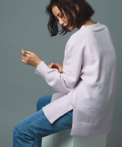 RASW（ラス）の「[RASW]モヘア混Vネックニット（ニット/セーター・レディース・グレー系その他/ライトピンク/オフホワイト・M/L）」の5枚目の写真