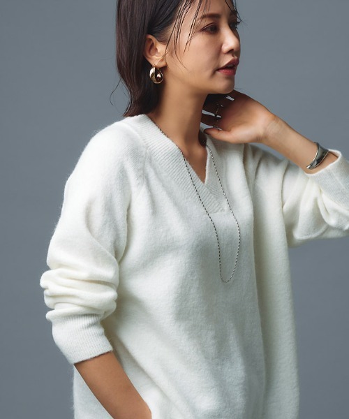 RASW（ラス）の「[RASW]モヘア混Vネックニット（ニット/セーター・レディース・グレー系その他/ライトピンク/オフホワイト・M/L）」の13枚目の写真
