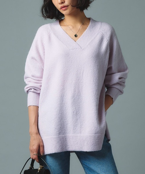 RASW（ラス）の「[RASW]モヘア混Vネックニット（ニット/セーター・レディース・グレー系その他/ライトピンク/オフホワイト・M/L）」の20枚目の写真