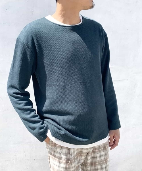 a.v.v（アーヴェヴェ）の「【2SET/S-XXL】カットソー付きアゼダブルフェイスプルオーバー（アンサンブル・メンズ・ブラック/ベージュ/ブルー/グリーン/ボルドー/オレンジ・44/52/48/46/50）」の3枚目の写真