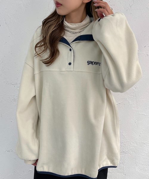 apres jour mignon(アプレジュールミニョン)の「フリースヘンリープルオーバー【ZOZOTOWN限定アイテム】(その他トップス・レディース・ブラック/アイボリー/カーキ・フリー/X-LARGE)」の8枚目の写真