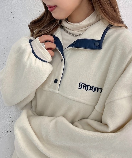 apres jour mignon(アプレジュールミニョン)の「フリースヘンリープルオーバー【ZOZOTOWN限定アイテム】(その他トップス・レディース・ブラック/アイボリー/カーキ・フリー/X-LARGE)」の6枚目の写真