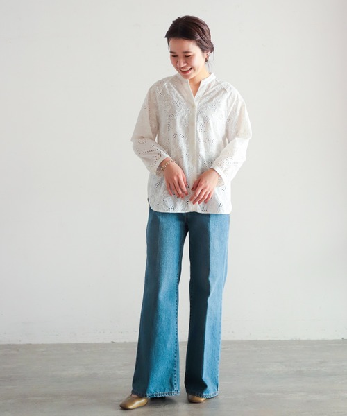 ルルウィルビー　カットワーク パフスリーブ　パネル刺繍ブラウス シャツ　刺繍 白 LOULOU WILLOUGHBY（ルルウィルビー）の「【LOULOU WILLOUGHBY