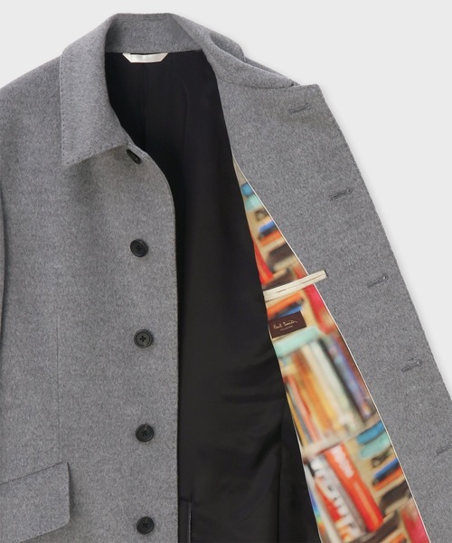 Paul Smith ポールスミス カシミヤ混ウール地ハーフコート L パフォーマンスストレッチ ステンカラーコート（グレイッシュ