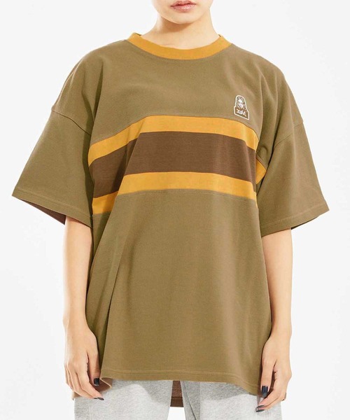 X-girl(エックスガール)の「CONTRAST STRIPE S/S TEE(Tシャツ/カットソー・レディース・ブラック/ホワイト/ブラウン・S/M)」の1枚目の写真