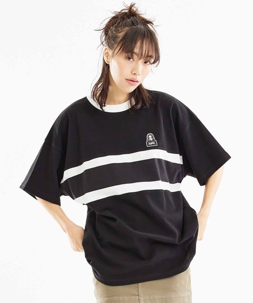 X-girl(エックスガール)の「CONTRAST STRIPE S/S TEE(Tシャツ/カットソー・レディース・ブラック/ホワイト/ブラウン・S/M)」の4枚目の写真