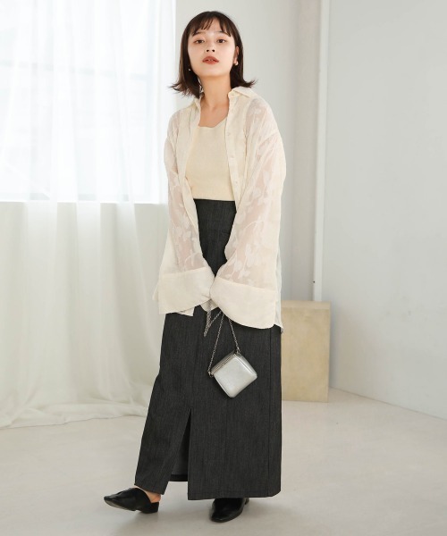 Bab(バブ)の「シアーフラワージャガードビックシャツ(シャツ/ブラウス・レディース・ホワイト系その他/ブラック/グリーン・M)」の5枚目の写真