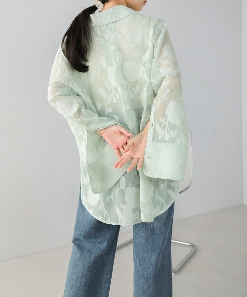 Bab(バブ)の「シアーフラワージャガードビックシャツ(シャツ/ブラウス・レディース・ホワイト系その他/ブラック/グリーン・M)」の19枚目の写真