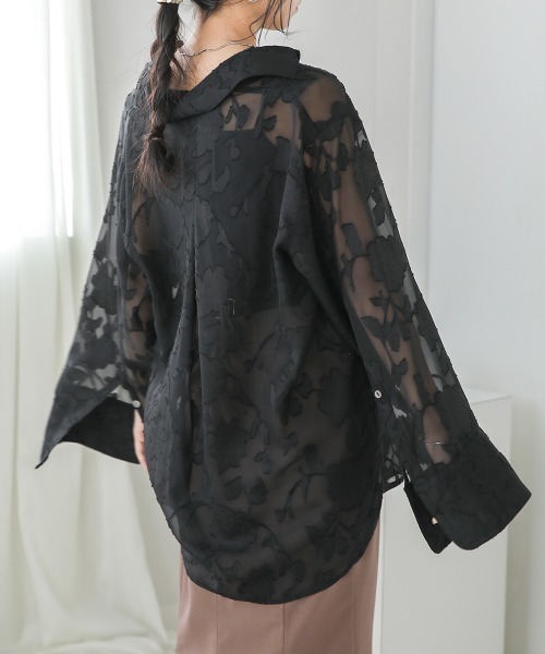 Bab(バブ)の「シアーフラワージャガードビックシャツ(シャツ/ブラウス・レディース・ホワイト系その他/ブラック/グリーン・M)」の14枚目の写真