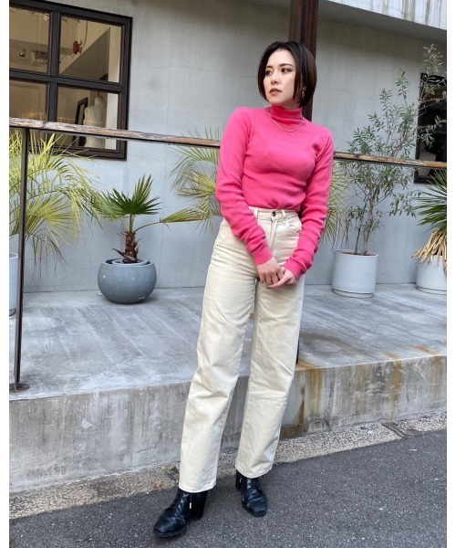 LiSeek（リシーク）の「【LiSeeK】アームウォーマー風ハイネックニットTOP（ニット/セーター・レディース・グリーン/ブルー/オレンジ/ピンク・FREE）」の16枚目の写真