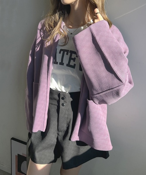 Futier land（フューティアランド）の「ランタンスリーブブルゾン（カーディガン/ボレロ・レディース・グレー/アイボリー/パープル/ブラック/ネイビー・FREE）」の5枚目の写真