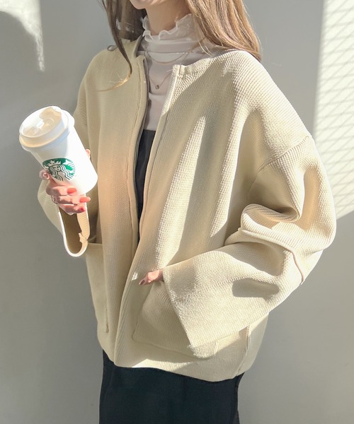 Futier land（フューティアランド）の「ランタンスリーブブルゾン（カーディガン/ボレロ・レディース・グレー/アイボリー/パープル/ブラック/ネイビー・FREE）」の6枚目の写真