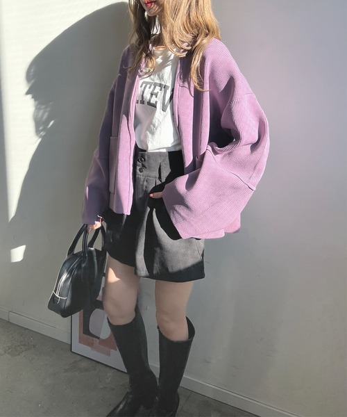 Futier land（フューティアランド）の「ランタンスリーブブルゾン（カーディガン/ボレロ・レディース・グレー/アイボリー/パープル/ブラック/ネイビー・FREE）」の17枚目の写真