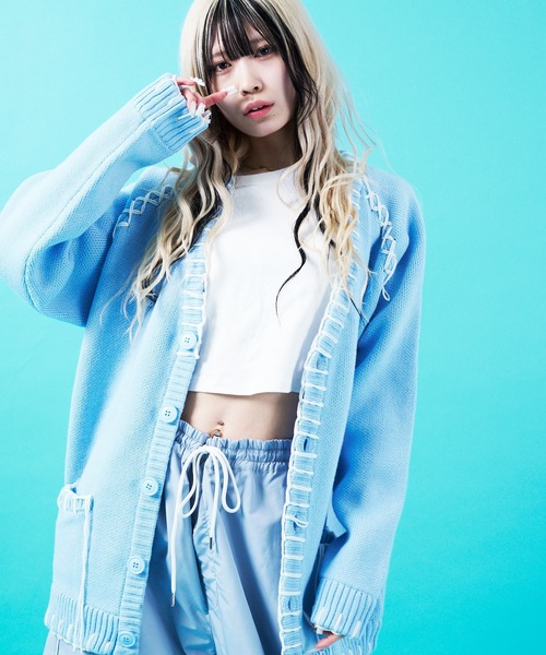 GALLIS ADDICTION（ガリスアディクション）の「GA HAND-KNITTING C/D（カーディガン/ボレロ・メンズ・ブラック/ホワイト/サックスブルー・FREE）」の3枚目の写真