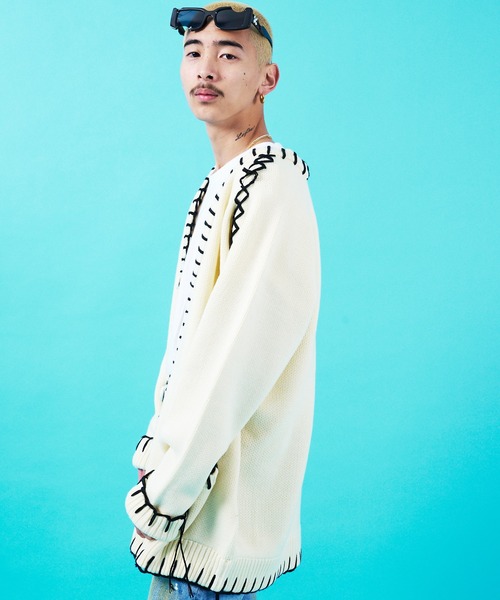 GALLIS ADDICTION（ガリスアディクション）の「GA HAND-KNITTING C/D（カーディガン/ボレロ・メンズ・ブラック/ホワイト/サックスブルー・FREE）」の10枚目の写真