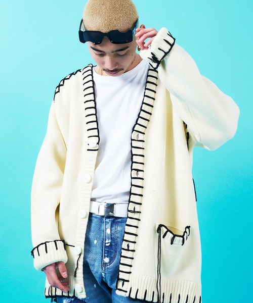 GALLIS ADDICTION（ガリスアディクション）の「GA HAND-KNITTING C/D（カーディガン/ボレロ・メンズ・ブラック/ホワイト/サックスブルー・FREE）」の4枚目の写真