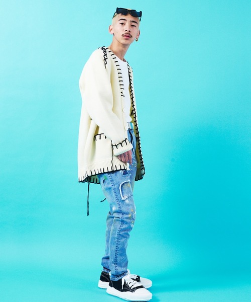 GALLIS ADDICTION（ガリスアディクション）の「GA HAND-KNITTING C/D（カーディガン/ボレロ・メンズ・ブラック/ホワイト/サックスブルー・FREE）」の5枚目の写真