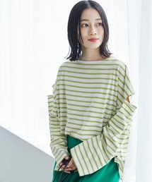 ボーダーカットアウトスリーブロングTシャツ