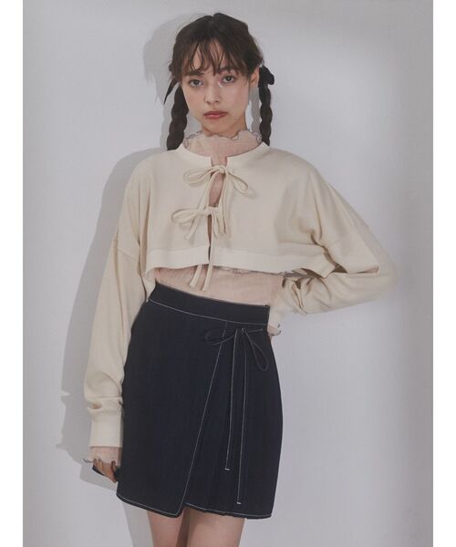 merry jenny（メリージェニー）の「ショートワッフルリボンカーディガン（カーディガン/ボレロ・レディース・オフホワイト/アイボリー・FREE）」の3枚目の写真