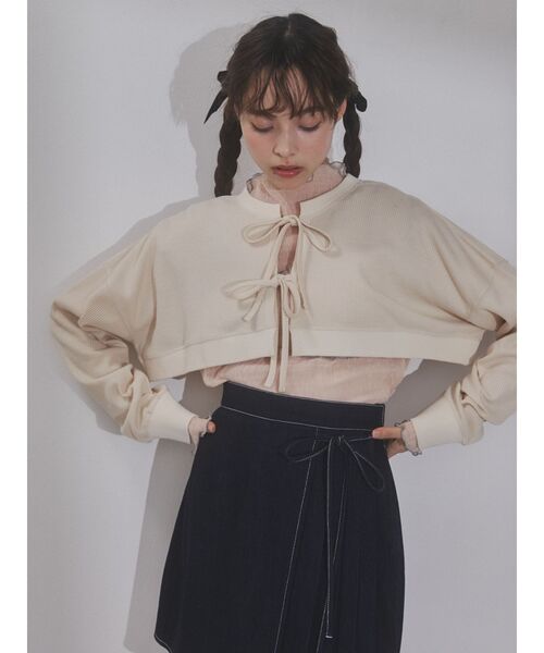merry jenny（メリージェニー）の「ショートワッフルリボンカーディガン（カーディガン/ボレロ・レディース・オフホワイト/アイボリー・FREE）」の8枚目の写真