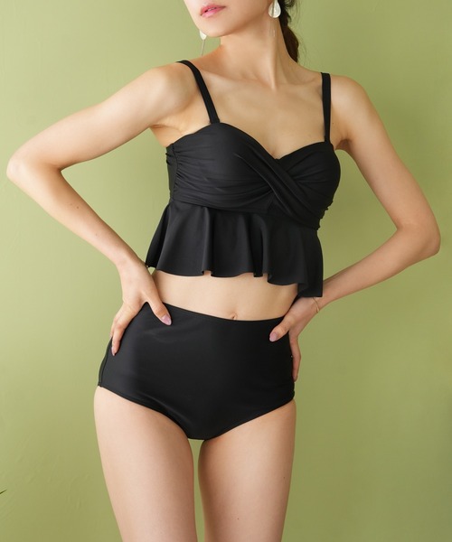 IAMUSE（アイアミューズ）の「フレアトップスハイウエストビキニ / 水着セット S0916【IAMUSE】（水着・レディース・ブラック/モカ・S/M/L）」の18枚目の写真