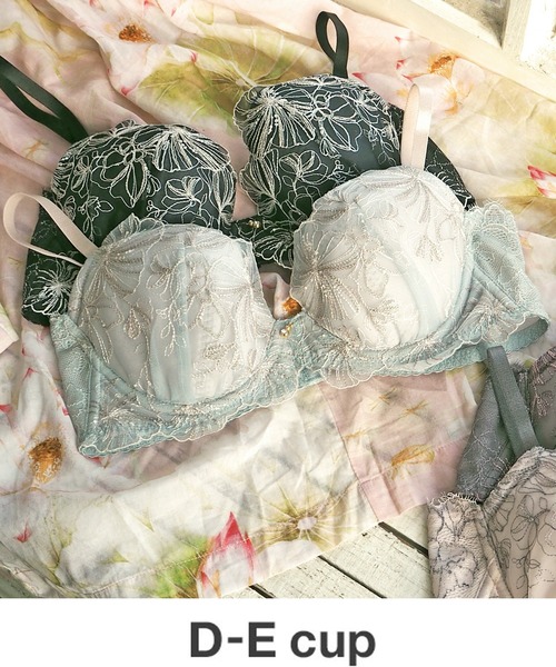 AMPHI（アンフィ）の「｢デイアップブラ-重力からバストを守る-｣花柄エンブロイダリーレース　ブラジャー　D-Ecup（ブラジャー・レディース・ミント/チャコールグレー/ブラック/ベージュ/ピンク/アイボリー/クリアグリーン/サックスブルー・D70/E70/D65/E65/E75/D75）」の6枚目の写真