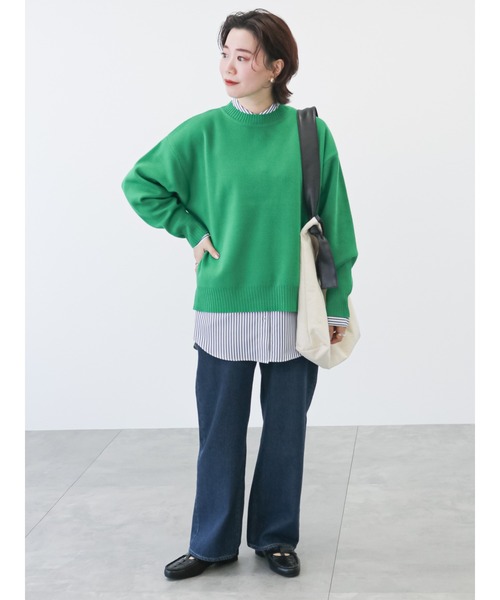 Lugnoncure（ルノンキュール）の「クルーネックニットトップス（ニット/セーター・レディース・オフホワイト/サックスブルー/チャコール/グリーン・ﾌﾘ-）」の6枚目の写真