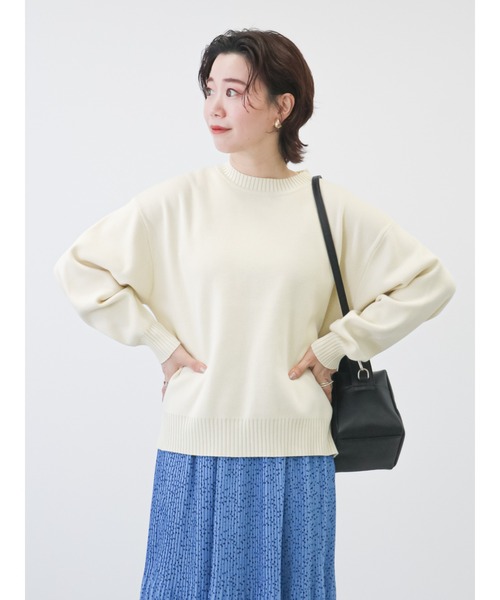 Lugnoncure（ルノンキュール）の「クルーネックニットトップス（ニット/セーター・レディース・オフホワイト/サックスブルー/チャコール/グリーン・ﾌﾘ-）」の11枚目の写真