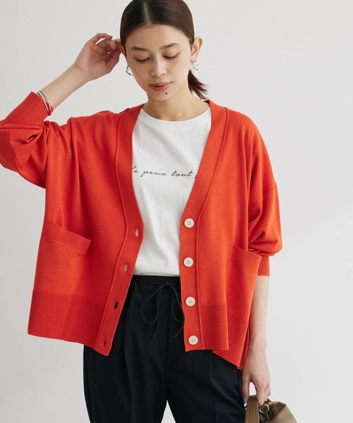 Green　Parks（グリーンパークス）の「洗える　ショート丈カーディガン（カーディガン/ボレロ・レディース・ブルー/ネイビー/オレンジ/アイボリー・FREE）」の4枚目の写真