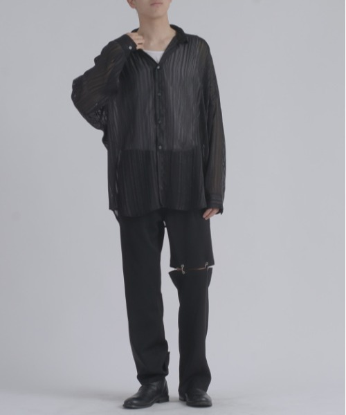 REGIEVO(レジエボ)の「REGIEVO ストライプシースルーシャツ(シャツ/ブラウス・メンズ・ブラック/オフホワイト・M/L)」の11枚目の写真