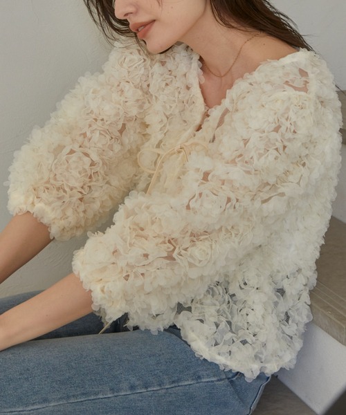 CUT(カット)の「Floret lace カーディガン(カーディガン/ボレロ・レディース・ブラック/ホワイト・FREE)」の3枚目の写真