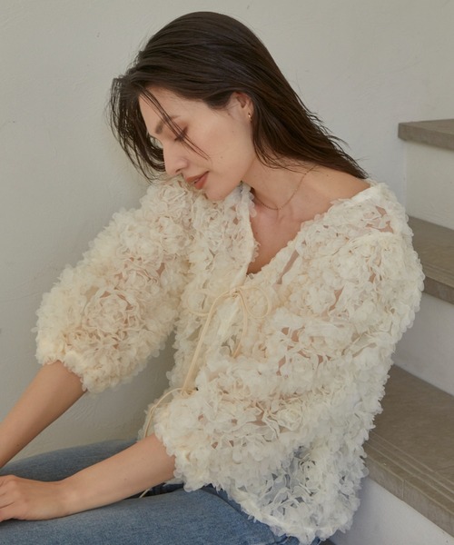 CUT(カット)の「Floret lace カーディガン(カーディガン/ボレロ・レディース・ブラック/ホワイト・FREE)」の8枚目の写真