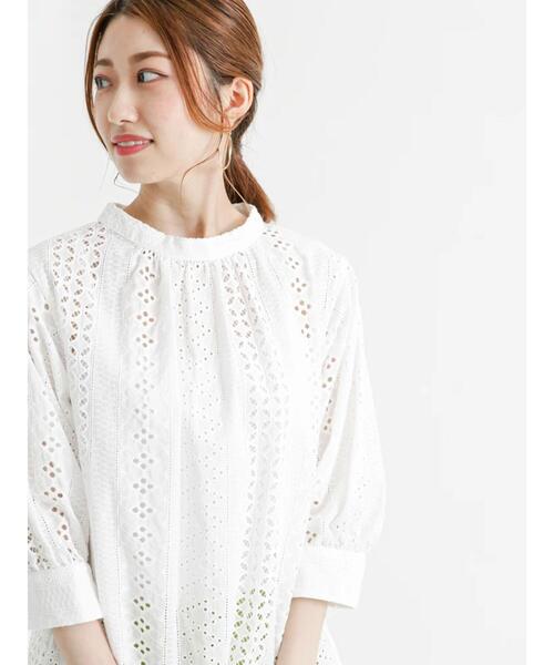 満点の Te chichi（テチチ）の「カットワークレース7分袖ブラウス トップス