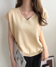 Futier land | Vネックフレンチスリーブトップス(ニット/セーター)