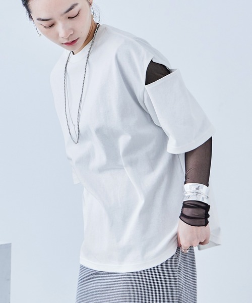 Fashion Letter(ファッションレター)の「カットアウト ビッグ5分袖Tシャツ(Tシャツ/カットソー・レディース・ブラック/アイボリー/グレイッシュベージュ・M)」の20枚目の写真