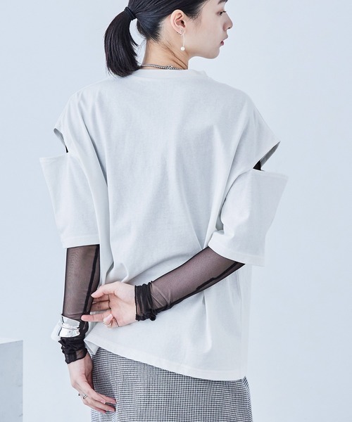 Fashion Letter(ファッションレター)の「カットアウト ビッグ5分袖Tシャツ(Tシャツ/カットソー・レディース・ブラック/アイボリー/グレイッシュベージュ・M)」の12枚目の写真