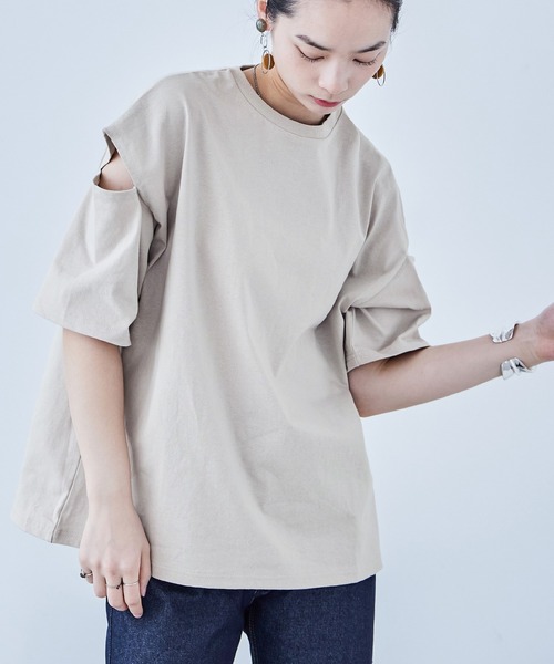 Fashion Letter(ファッションレター)の「カットアウト ビッグ5分袖Tシャツ(Tシャツ/カットソー・レディース・ブラック/アイボリー/グレイッシュベージュ・M)」の9枚目の写真