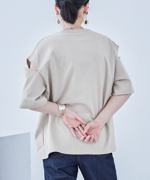 Fashion Letter(ファッションレター)の「カットアウト ビッグ5分袖Tシャツ(Tシャツ/カットソー・レディース・ブラック/アイボリー/グレイッシュベージュ・M)」の22枚目の写真