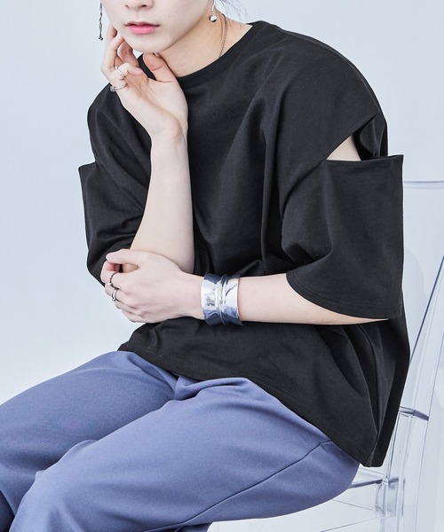 カットアウト ビッグ5分袖Tシャツ（Tシャツ/カットソー