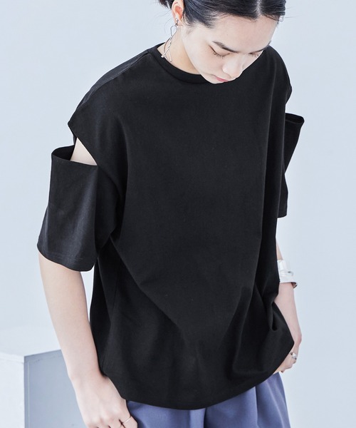 Fashion Letter(ファッションレター)の「カットアウト ビッグ5分袖Tシャツ(Tシャツ/カットソー・レディース・ブラック/アイボリー/グレイッシュベージュ・M)」の14枚目の写真