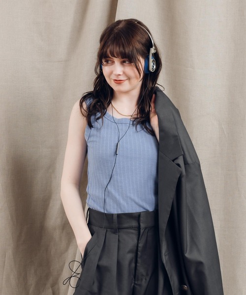 MUHET(ミュエータ)の「ランダムリブタンクトップ(タンクトップ・レディース・チャコールグレー/オフホワイト/サックスブルー・FREE)」の3枚目の写真