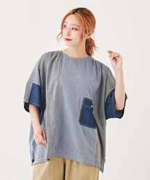 CUBE SUGAR（キューブシュガー）の「WEB限定チェック×デニム配色プルオーバーシャツ（シャツ/ブラウス）」