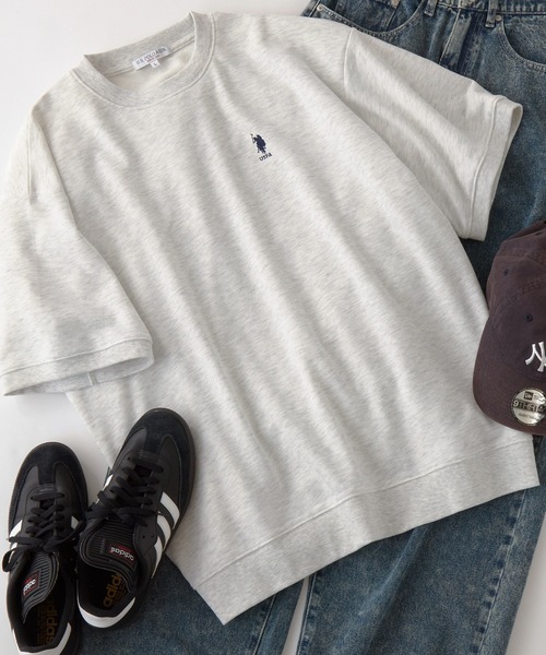 U.S. POLO ASSN.(ユーエスポロアッスン)の「U.S. POLO ASSN. / ユーエスポロアッスン 別注 ビッグシルエット ロゴ刺繍 プルオーバー半袖スウェット(Tシャツ/カットソー・メンズ・ネイビー/ベージュ/ホワイト/ブラック/オートミール/ピンク・S/M/L/XL)」の4枚目の写真