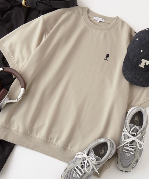 U.S. POLO ASSN.(ユーエスポロアッスン)の「U.S. POLO ASSN. / ユーエスポロアッスン 別注 ビッグシルエット ロゴ刺繍 プルオーバー半袖スウェット(Tシャツ/カットソー・メンズ・ネイビー/ベージュ/ホワイト/ブラック/オートミール/ピンク・S/M/L/XL)」の3枚目の写真