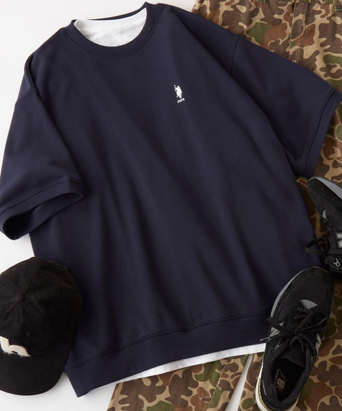 U.S. POLO ASSN.(ユーエスポロアッスン)の「U.S. POLO ASSN. / ユーエスポロアッスン 別注 ビッグシルエット ロゴ刺繍 プルオーバー半袖スウェット(Tシャツ/カットソー・メンズ・ネイビー/ベージュ/ホワイト/ブラック/オートミール/ピンク・S/M/L/XL)」の5枚目の写真
