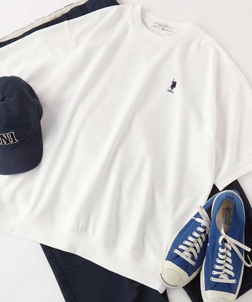 U.S. POLO ASSN.(ユーエスポロアッスン)の「U.S. POLO ASSN. / ユーエスポロアッスン 別注 ビッグシルエット ロゴ刺繍 プルオーバー半袖スウェット(Tシャツ/カットソー・メンズ・ネイビー/ベージュ/ホワイト/ブラック/オートミール/ピンク・S/M/L/XL)」の1枚目の写真