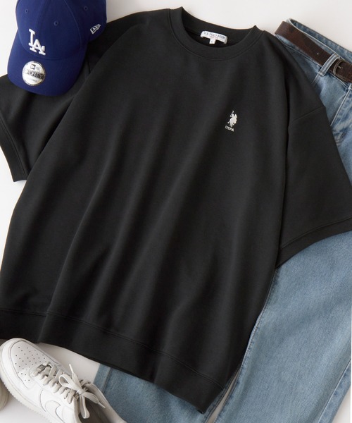 U.S. POLO ASSN.(ユーエスポロアッスン)の「U.S. POLO ASSN. / ユーエスポロアッスン 別注 ビッグシルエット ロゴ刺繍 プルオーバー半袖スウェット(Tシャツ/カットソー・メンズ・ネイビー/ベージュ/ホワイト/ブラック/オートミール/ピンク・S/M/L/XL)」の2枚目の写真